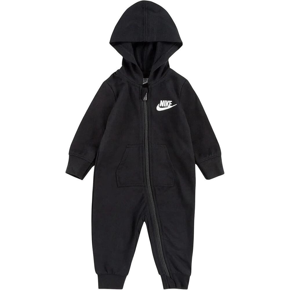 Nike Newborn Infants 9 Mo Zip Front Long Sleeve Hooded Coveralls One Piece Black